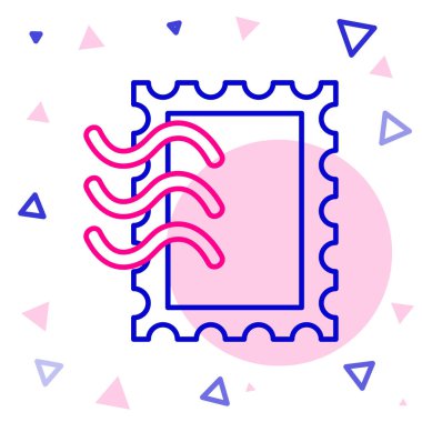 Beyaz arkaplanda çizgi posta pulu simgesi izole edildi. Renkli taslak konsepti. Vektör İllüstrasyonu.