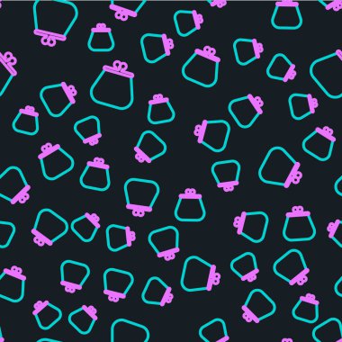 Çizgi Cüzdan simgesi siyah arkaplanda kusursuz desen izole etti. Çanta ikonu. Nakit tasarruf sembolü. Vektör İllüstrasyonu.