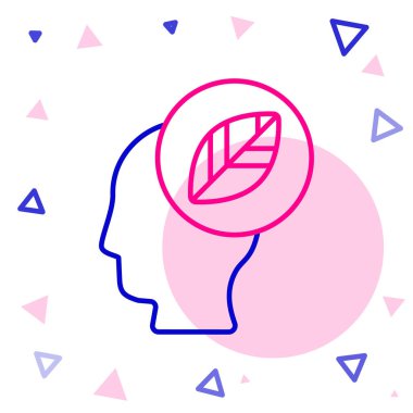 Beyaz arkaplanda yaprak olan çizgi insan kafası. Renkli taslak konsepti. Vektör İllüstrasyonu.