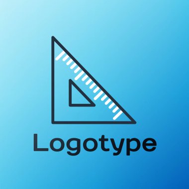Mavi arkaplanda çizgi üçgen cetvel simgesi izole edildi. Düz sembol. Geometrik sembol. Renkli taslak konsepti. Vektör İllüstrasyonu.