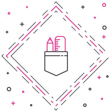 Çizgiyi aşan cetvel ve kalem simgesi beyaz arkaplanda izole edildi. Düz sembol. Çizim ve eğitim araçları. Renkli taslak konsepti. Vektör İllüstrasyonu.