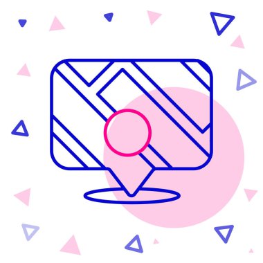 Şehir haritası gezinme simgesinin çizgi bilgileri beyaz arkaplanda izole edildi. Mobil Uygulama Arayüzü tasarımı. Coğrafi konsept. Renkli taslak konsepti. Vektör İllüstrasyonu.