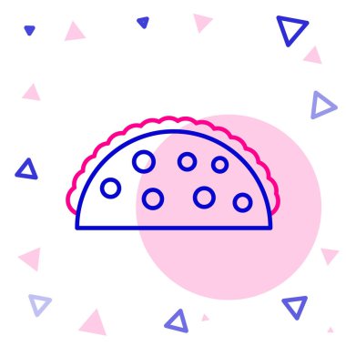 Beyaz arkaplanda tortilla simgesi olan Taco hattı izole edildi. Geleneksel Meksika fast food menüsü. Renkli taslak konsepti. Vektör İllüstrasyonu.