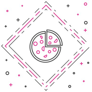 Line Pizza simgesi beyaz arkaplanda izole edildi. Fast food menüsü. Renkli taslak konsepti. Vektör İllüstrasyonu.