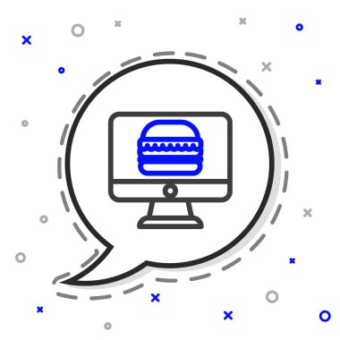 Çevrimiçi sipariş verme ve fast food dağıtım simgesi beyaz arka planda izole edildi. Renkli taslak konsepti. Vektör İllüstrasyonu.