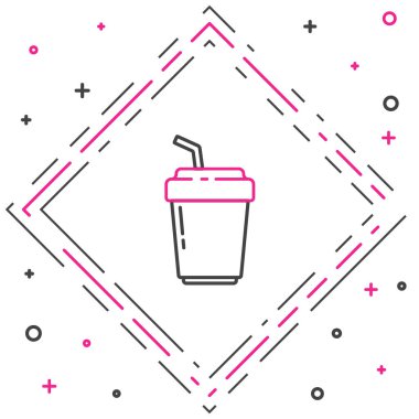 Çizgili kahve fincanı beyaz arka planda izole edilmiş bir ikon haline gelecek. Renkli taslak konsepti. Vektör İllüstrasyonu.