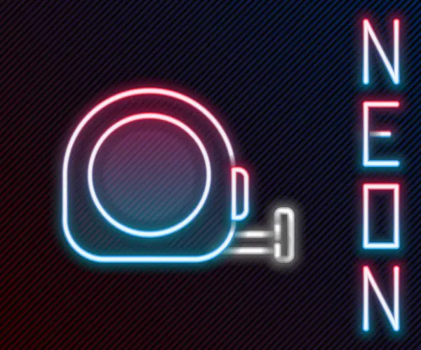 Parlayan Neon Hattı Rulet Inşaat Ikonu Siyah Arka Planda Izole — Stok Vektör