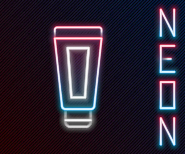 Świecący Neon Linii Krem Lub Balsam Kosmetyczna Ikona Tubki Izolowane — Wektor stockowy