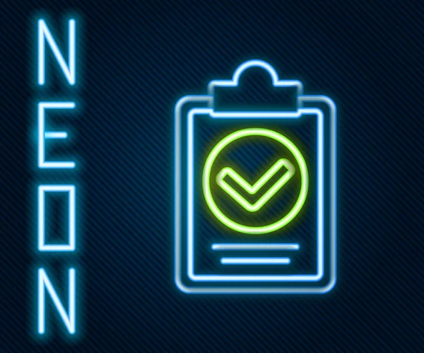 Świecąca Neon Line Weryfikacja Listy Dostaw Ikona Schowka Izolowane Czarnym — Wektor stockowy