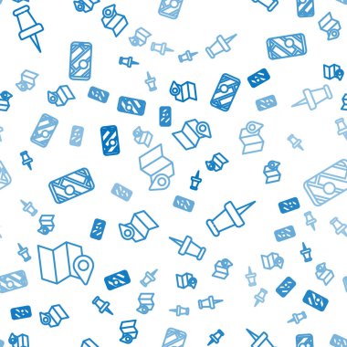 Çizgi katlanmış haritayı konum işaretleyicisi, pimi itme ve şehir haritası navigasyonuyla kusursuz desen üzerinde ayarla. Vektör.