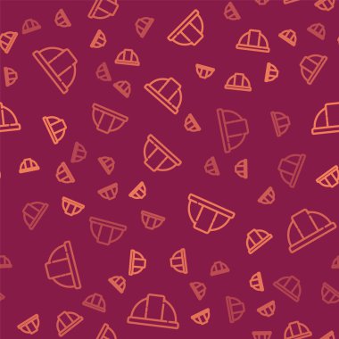 Kahverengi çizgili İşçi Kaskı simgesi kırmızı arka planda izole edilmiş. Vektör İllüstrasyonu.