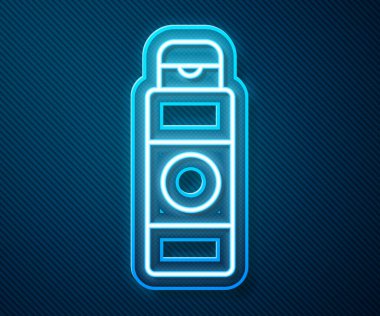 Parlayan neon hattı kremi ya da losyon kozmetik tüp ikonu mavi arkaplanda izole edilmiş. Erkekler için vücut bakım ürünleri. Vektör İllüstrasyonu.