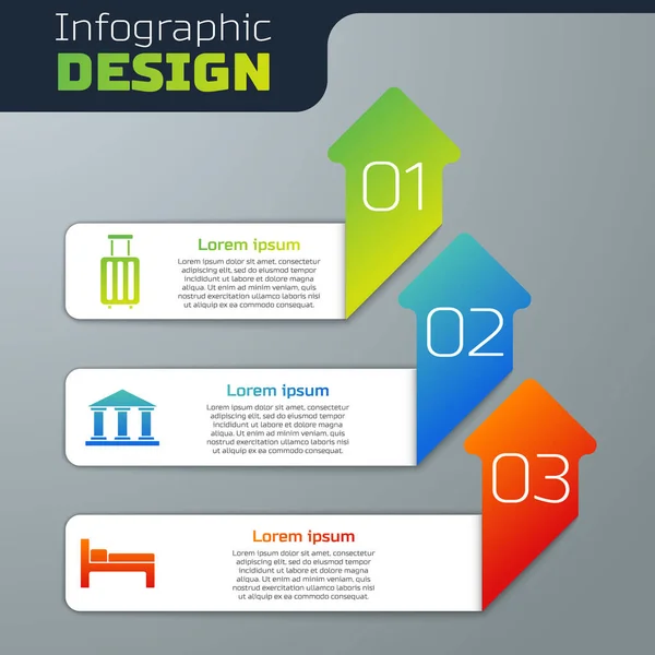 Set Maleta Edificio Del Museo Cama Plantilla Infografía Empresarial Vector — Vector de stock