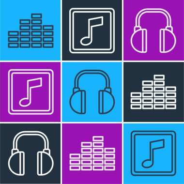 Satır Dengeleyici, Kulaklık ve Müzik Notası, ton simgesi. Vektör.