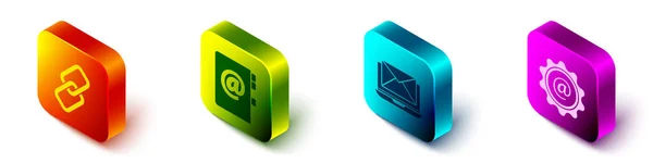 Set Isometrische Ketting Link Adresboek Laptop Met Envelop Mail Mail — Stockvector