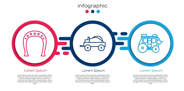Set Line Horseshoe Wild West Covered Wagon Western Stagecoach Business — Stock Vector