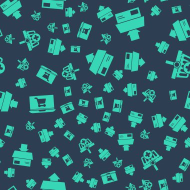 Karton karton kutu, karton kutu, alışveriş arabasını dizüstü bilgisayara yerleştir ve kusursuz desenli alışveriş sepetine ekle. Vektör.