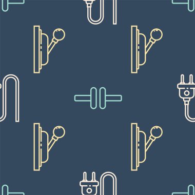 Elektrik prizi, elektrik paneli ve elektrik devre şemasını pürüzsüz şablona ayarla. Vektör.