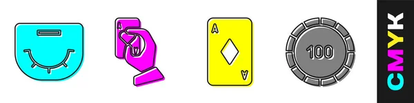 Set Pokertisch Hand Mit Spielkarten Spielkarte Mit Diamanten Und Casino — Stockvektor