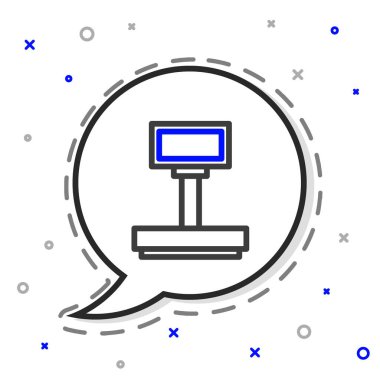 Çizgi Ölçekleme simgesi beyaz arkaplanda izole edildi. Lojistik ve teslimat. Dağıtım paketinin ağırlığı bir ölçekte. Renkli taslak konsepti. Vektör İllüstrasyonu.