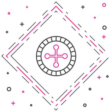 Çizgi Kumarhanesi rulet tekerleği simgesi beyaz arka planda izole edildi. Renkli taslak konsepti. Vektör İllüstrasyonu.