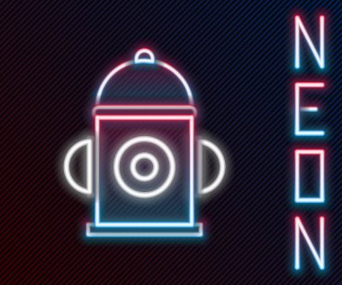 Parlayan neon hattı yangın musluğu simgesi siyah arkaplanda izole edildi. Renkli taslak konsepti. Vektör İllüstrasyonu.