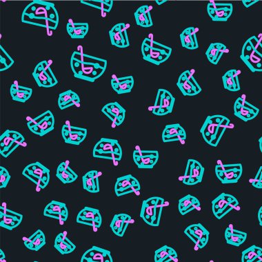 Çizgi karışık punç ve taze meyve ikonu siyah arka planda izole edilmiş pürüzsüz desen. Vektör İllüstrasyonu.