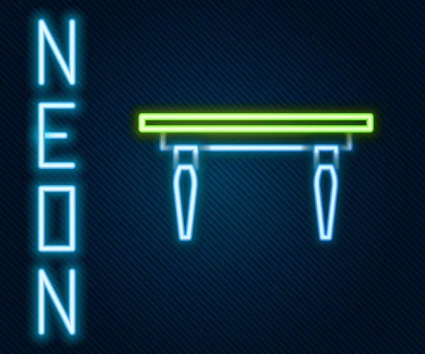 Glödande Neon Linje Träbord Ikon Isolerad Svart Bakgrund Färgstarkt Skisskoncept — Stock vektor
