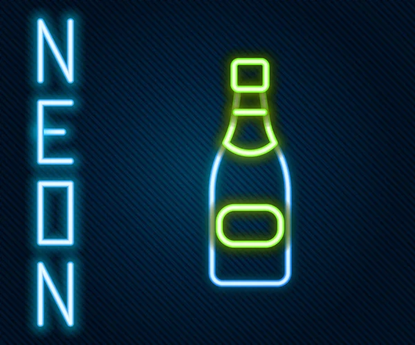 Leuchtende Neon Linie Champagnerflaschen Symbol Isoliert Auf Schwarzem Hintergrund Buntes — Stockvektor