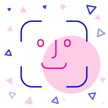 Çizgi Yüz tanımlama simgesi beyaz arkaplanda izole edildi. Yüz tanımlama simgesi. Yüz tanıma. Siber güvenlik kavramı. Renkli taslak konsepti. Vektör İllüstrasyonu.