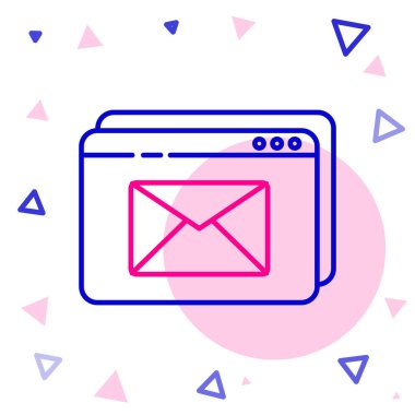 Satır sitesi ve zarf, yeni mesaj, beyaz arkaplanda izole edilmiş posta simgesi. E-posta bültenleri, başlıklar, blog yazıları için kullanım. Renkli taslak konsepti. Vektör İllüstrasyonu.