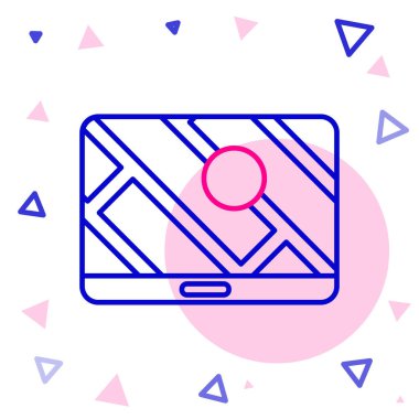 Şehir haritası gezinme simgesinin çizgi bilgileri beyaz arkaplanda izole edildi. Mobil Uygulama Arayüzü tasarımı. Coğrafi konsept. Renkli taslak konsepti. Vektör İllüstrasyonu.