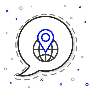 Beyaz arkaplanda izole edilmiş dünya simgesindeki çizgi konumu. Dünya ya da Dünya işareti. Renkli taslak konsepti. Vektör İllüstrasyonu.