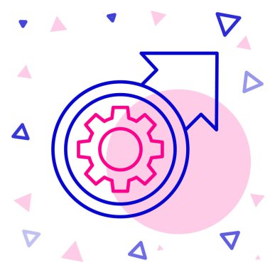 İş akışı konsepti simgesi olarak çizgi dişlileri ve oklar beyaz arkaplanda izole edildi. Vites doldurma tabelası. Renkli taslak konsepti. Vektör İllüstrasyonu.