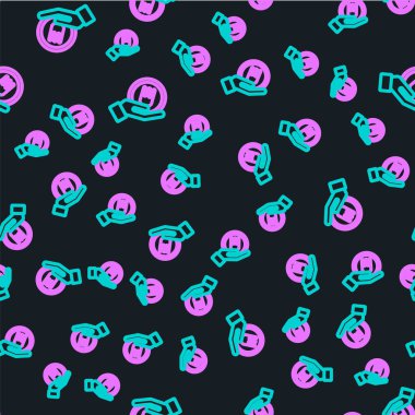 Çevrimiçi sipariş verme ve fast food dağıtım ikonu siyah arka planda izole edilmiş kusursuz desen. Vektör İllüstrasyonu.