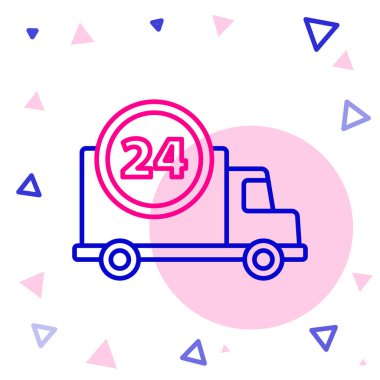 Beyaz arka planda izole edilmiş araç ikonu ile 24 saat hızlı servis. Renkli taslak konsepti. Vektör İllüstrasyonu.