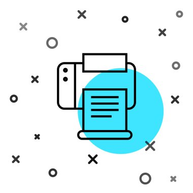 Beyaz arkaplanda siyah çizgi yazıcı simgesi izole edildi. Rastgele dinamik şekiller. Vektör İllüstrasyonu.