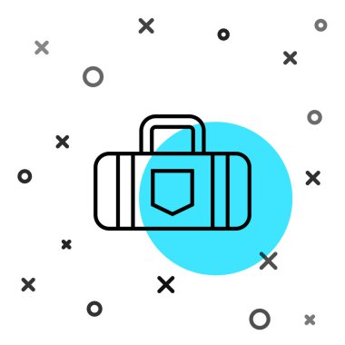 Seyahat simgesi için siyah bavul beyaz arkaplanda izole edildi. Seyahat bagaj tabelası. Seyahat bagaj ikonu. Rastgele dinamik şekiller. Vektör İllüstrasyonu.