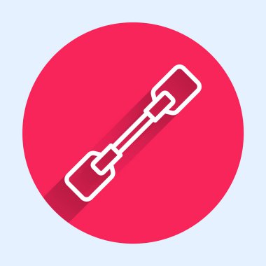 Beyaz çizgi Paddle simgesi uzun gölgeyle izole edildi. Kürek çekin. Kırmızı daire düğmesi. Vektör İllüstrasyonu.