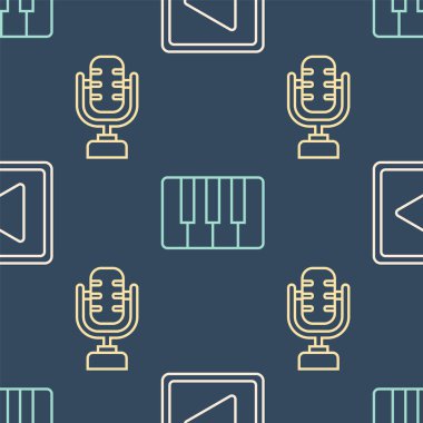 Çizgiyi kare, mikrofon ve müzik sentezleyicisi şeklinde ayarlayın. Vektör.