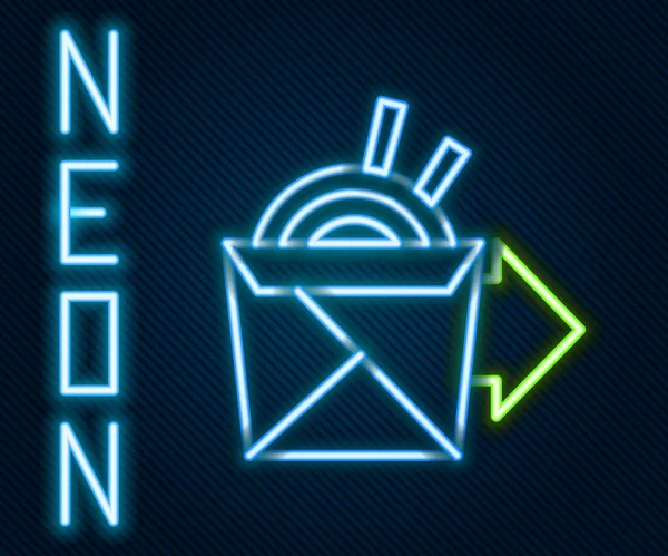 Glödande Neon Line Online Beställning Och Nudlar Leverans Ikon Isolerad — Stock vektor