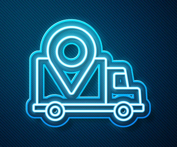 Glowing neon line Delivery tracking icon isolated on blue background. Parcel tracking.  Vector Illustration.
