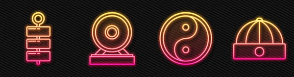 Hat Yin Yang Havai Fişek Gong Çin Şapkası Parlayan Neon — Stok Vektör