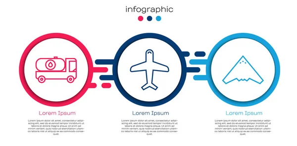 Установить Линию Топлива Танкер Грузовик Самолет Реактивный Истребитель Бизнес Инфографический — стоковый вектор