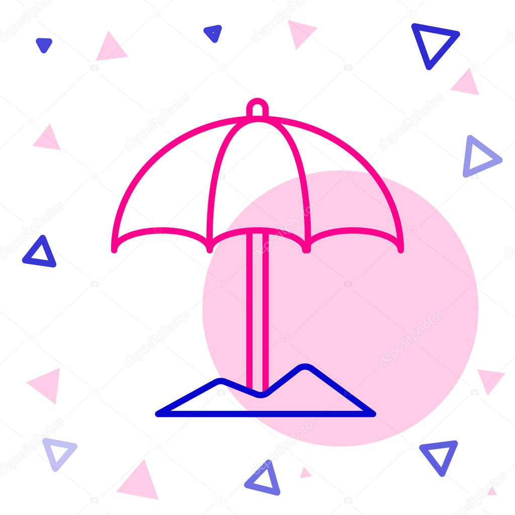 Line Sun protective umbrella for beach icon isolated on white background. Large parasol for outdoor space. Beach umbrella. Colorful outline concept. Vector Illustration.