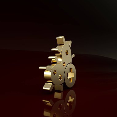 Kahverengi arka planda izole edilmiş Altın Pozitif virüs ikonu. Corona virüsü 2019-nCoV. Bakteri ve mikroplar, hücre kanseri, mikrop, mantar. Minimalizm kavramı. 3d illüstrasyon 3B canlandırma