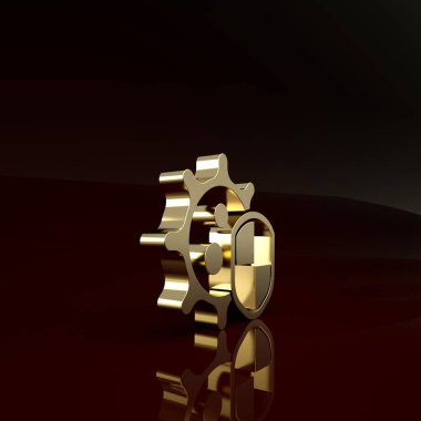 Altın Kalkan virüsten, mikroplardan ve bakteri simgesinden korunuyor. Bağışıklık sistemi konsepti. Corona virüsü 2019-nCoV. Minimalizm kavramı. 3d illüstrasyon 3B canlandırma