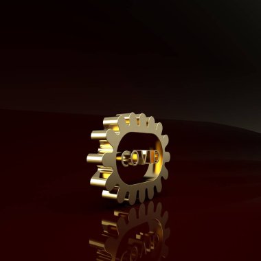 Gold Corona virüsü covid-19 simgesi kahverengi arka planda izole edilmiş. Bakteri ve mikroplar, hücre kanseri, mikrop, mantar. Minimalizm kavramı. 3d illüstrasyon 3B canlandırma