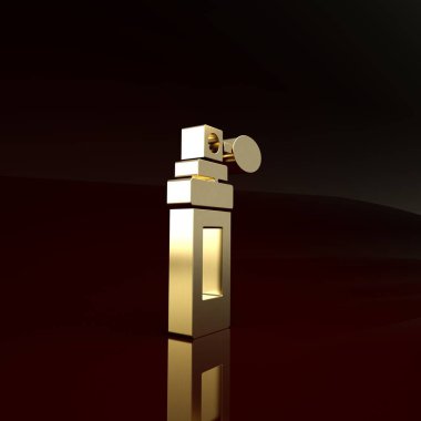 Kahverengi arka planda izole edilmiş altın parfüm ikonu. Minimalizm kavramı. 3d illüstrasyon 3B canlandırma