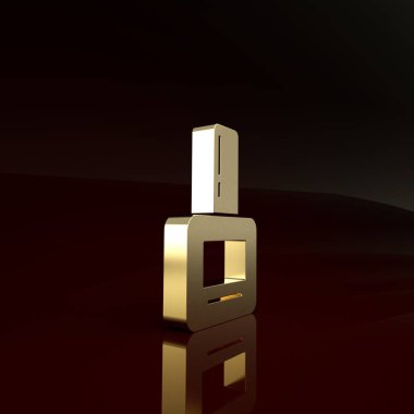 Altın tırnak cilası ikonu kahverengi arka planda izole edilmiş. Minimalizm kavramı. 3d illüstrasyon 3B canlandırma